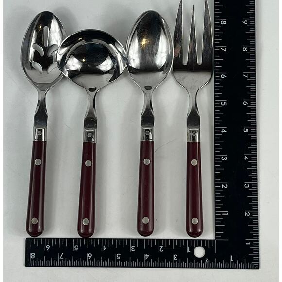 Washington Forge Mardi Gras Burgundy Stainless Korea 4Pc Serving Utensil Set Vtg - Picture 4 of 5
